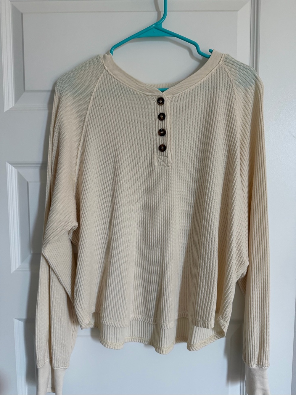 Double Zero Cream Waffle Knit Henley Sweatshirt